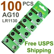 100 PCS LR1130 AG10 389A 1.5V 0%Hg Alkaline Button Watch Battery