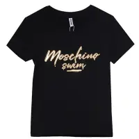 在飛比找Yahoo奇摩購物中心優惠-MOSCHINO SWIM 希臘製薄棉立體金色大LOGO圖騰