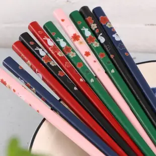 5雙裝日本進口sunlife家用尖頭筷子木筷招財貓防滑筷子彩色料理箸