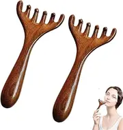 Sandalwood Scalp Massager, 2 Packs Deer Antler Massage Comb, Six-claw Meridian Massage Comb, Wooden Scalp Massager, Claw Handheld Massage Manual Tool, Head Massage Tools