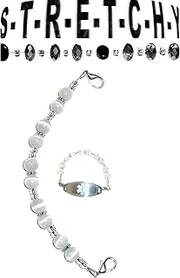 [Hidden Hollow Beads] Women's Cat's Eye White Beaded Stretchy 6.5 or 5.5 inch long Medical Alert ID Interchangeable Replacement Bracelet, Identification Vital info tag