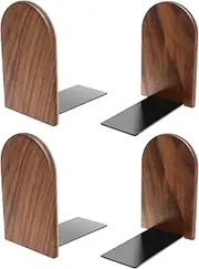 UKQRRTC 2 Pair Wood Book Ends with Metal Base, Thickened Bookshelf Ends, L Shape Book Stopper, Modern Bookend Supports for Books, Magazines, DVDs, Folders (Round Head)