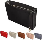 MISIXILE Felt Purse Insert Organizer with Zipper And Gold Buckles,Handbag Organiser Insert Fit Toiletry Pouch 19 26(Black-S)