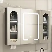 3 Colour Light Bathroom Mirror, Bathroom Mirror Cabinet with Led Lights, White Mirror with Demister, Bathroom Wall Mirror(Black)