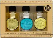 NATURALLY EUROPEAN MINI HAND WASH COLLECTION3 X 130ML BOTTLE WITH PUMP GINGER & LIME VERBENA AND FREESIA & PEAR