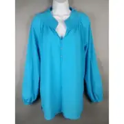 Pappagallo Sky Blue Women's Blouse Top - Size M Medium - Half Button NWT