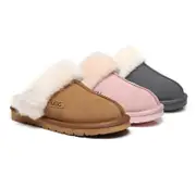 AUSTRALIAN SHEPHERD® UGG Slippers Sheepskin Wool Scuff Muffin - Grey / AU Ladies 11 / AU Men 9 / EU 42
