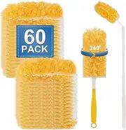 Heavy Duty Duster Refills for Swiffer Duster, Unscented Disposable Dusters Kit for Cleaning Dusting Furniture Blind Ceiling Fan, Multi Surface 360 Feather Duster (60) + 3FT Extended Handle+1 Handle