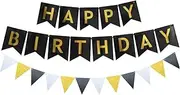 Haobase Happy Birthday Banner Triangle Flags Banner Happy Birthday Sign Swallowtail Flag Hanging Party Decoration (Black)