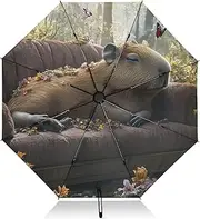 [PDZRMY] Sofa Capybara Wine UV Protection Travel Umbrella Compact for Rain and Sun - Auto Open and Close UPF 50+ Windproof Portable 46” Sun Umbrella for Women and Men