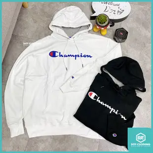 Champion Fleece Large Logo Hoodie 美版 內裏刷毛 黑 白 刺繡 連帽 帽T DOT聚點