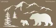 Joanie 24" Stencil Momma Bear Cub Snowy Mountain Pine Trees Rustic Lodge Cabin
