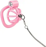 Resin Material Hollow Chastity Cage Chastity Cock Cage For Men Penis Cage Bondage Cage For Men Sex Toy Chastity Lock Male Chastity Device With 5 Ring(Pink.With Traction Rope)