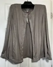 Chico's Women size 3 Taupe Perforated Drape-Front Faux Suede Jacket side pockets