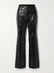 [LOVESHACKFANCY] LOVESHACKFANCY - Journee Velvet-trimmed Sequined Crepe Straight-leg Pants - Black - US00 US 00 Black
