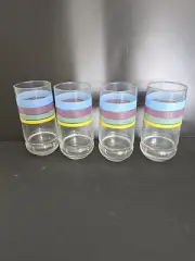 New In Box Vintage Libbey Candy Stripe Glassware Set of 4 ~ Glasses 6" tall