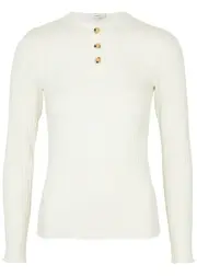 Vince Henley Ribbed Stretch-cotton top - Off White - L (UK14 / L) L (UK14 / L)