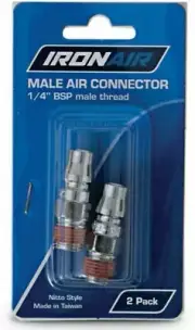 Ironair NITTO STYLE MALE AIR CONNECTORS 2Pcs 1/4" BSP Male Thread, Nickel Plated