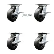 6 Inch Polyolefin Caster Set with Ball Bearing 4 Brake and 2 Swivel Lock SCC