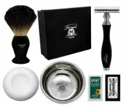 Men Barber Salon Shaving Kit - Safety Razor , Badger Brush, Soap & Bowl