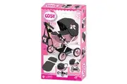 Bayer 58cm Cosy Folding Doll Pram Kids Child Push Pull Toy w Bag Pink Black 3y+