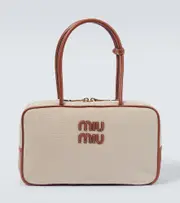 [Miu Miu] Miu Miu Logo leather-trimmed canvas tote bag