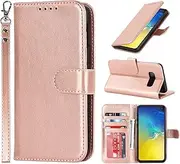 Cavor for Samsung Galaxy S10e Wallet Case for Women Flip Folio Kickstand PU Leather Case with Card Holder Wristlet Hand Strap Stand Protective Cover for Galaxy S10e 5.8'' Phone Cases-Rose Gold
