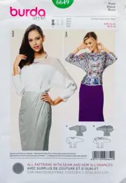 BURDA 6649 SIZES 8 10 12 14 16 18 CONTRAST BLOUSE UC/FF