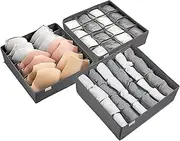 NEWSTYLE Dresser Drawer Divider Bins Set of 3 Organiser,Foldable Drawer Organisers Clothing Storage for Clothes,Bras,Socks,Ties,Underwear (Gray)