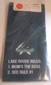 Lake House Rules: Kitchen, Tea Towel by About Face Designs 28in x 20in.
