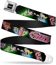 [Buckle-Down] Seatbelt Belt - THE POWERPUFF GIRLS Flying Poses Black/Multi Glow - 1.0" Wide - 20-36 Inches in Length