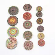 Craft DIY Assorted Flower Decorative Round 2 Holes Wood Wooden Buttons 15mm-25mm