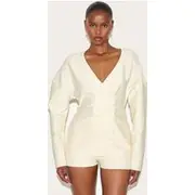 Cream Bandage Button Up Cardigan Playsuit, Cream