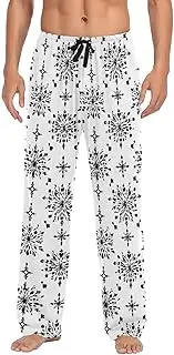 [WOIWB] Men’s Pajama Pants Black Snow Lounge Pants with Pockets Drawstring Elastic Band Small