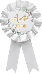YHEZXUN Auntie To Be Tinplate Badge Button Pin White Corsage Satin Fabric Baby Shower Themed Party Decorations Award Ribbon Badge