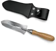 O’Shine Large Size Hori Hori Garden Knife, Weeding Gardening Digging Loosening Soil Planting Transplanting Landscaping Tool, 178mm Graduated Stainless Steel Blade, Beech Wood Handle& Leather Sheath
