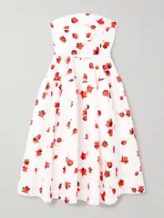 [Self-Portrait] Self-Portrait - Strapless Belted Ruched Floral-print Taffeta Midi Dress - White - UK 14 UK 14 White