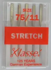 Klasse Sewing Machine Needles, STRETCH Size 75 / 11, Pack of 5 Needles