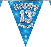13th Birthday Blue Birthday Party Flag Banner Bunting Age 13, Birthday Decorations