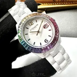 COACH 蔻馳女錶 38mm 白圓形陶瓷錶殼 白色中三針顯示, 鑽圈錶面款 CH00167