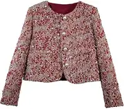 [Generic] Women's Vintage Pocket Sequins Tweed Elegant Jackets Woolen Office Suit Female Classics Short Coat