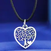 Tree of Life Pendant Silver Black Leather Cord Choker Charm Heart Necklace