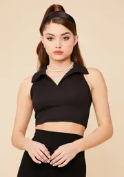 Designer Sass Crop Polo Top
