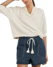 Rails Mariposa Crochet Trim Split Neck Top
