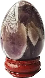 Bacatgem Natural Amethyst Egg-Shape Meditation Chakra and Home Decor Balancing Gemstone and Crystals Figurines Kit,1.96"x 1.37"Reiki Healers and Yoga Practioner,with Wooden Stand