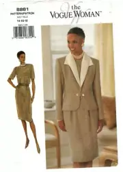 The Vogue Woman Sewing Pattern Women's JACKET & DRESS 8881 Size 14-16-18 UNCUT