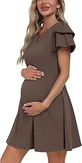 [VmSlyii] Summer Short Ruffle Sleeve Maternity Dress Causal Mini Flatering Baby Shower Dresses
