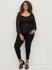 Torrid Peplum Chiffon Clip Heart Blouse Womens Plus Size 3 Black Long Sleeve New