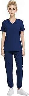 [KARAZZO] Scrubs Set for Women Nurse Uniform Jogger Suit V-Neck Scrub Top & Jogger Pant with Pockets for Nurse Workwear