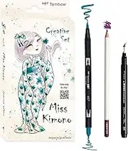 Tombow Creative Set Japan Edition Miss Kimono Set, 2 ABT Dual Brush Pens, Mono Drawing Pen & Irojiten Artist Colouring Pencil, Watercolour Paper with QR Code Video Tutorial [Japan Set1]